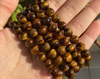 Tiger's Eye Crystal Bracelet | Tiger's Eye Jewelry | 8mm Crystal Bracelet | Tiger's Eye Stretch Bracelet | Gold Tiger's Eye Bracelet