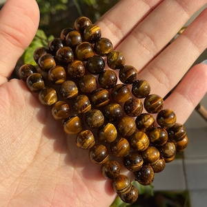 Tiger&#39;s Eye Crystal Bracelet | Tiger&#39;s Eye Jewelry | 8mm Crystal Bracelet | Tiger&#39;s Eye Stretch Bracelet | Gold Tiger&#39;s Eye Bracelet