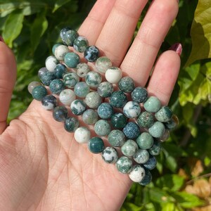 Moss Agate Bracelet | Moss Agate Crystal Bracelet | Moss Agate Jewelry | 8 mm Crystal Bracelet | Moss Agate Elastic Bracelet | Bracelet