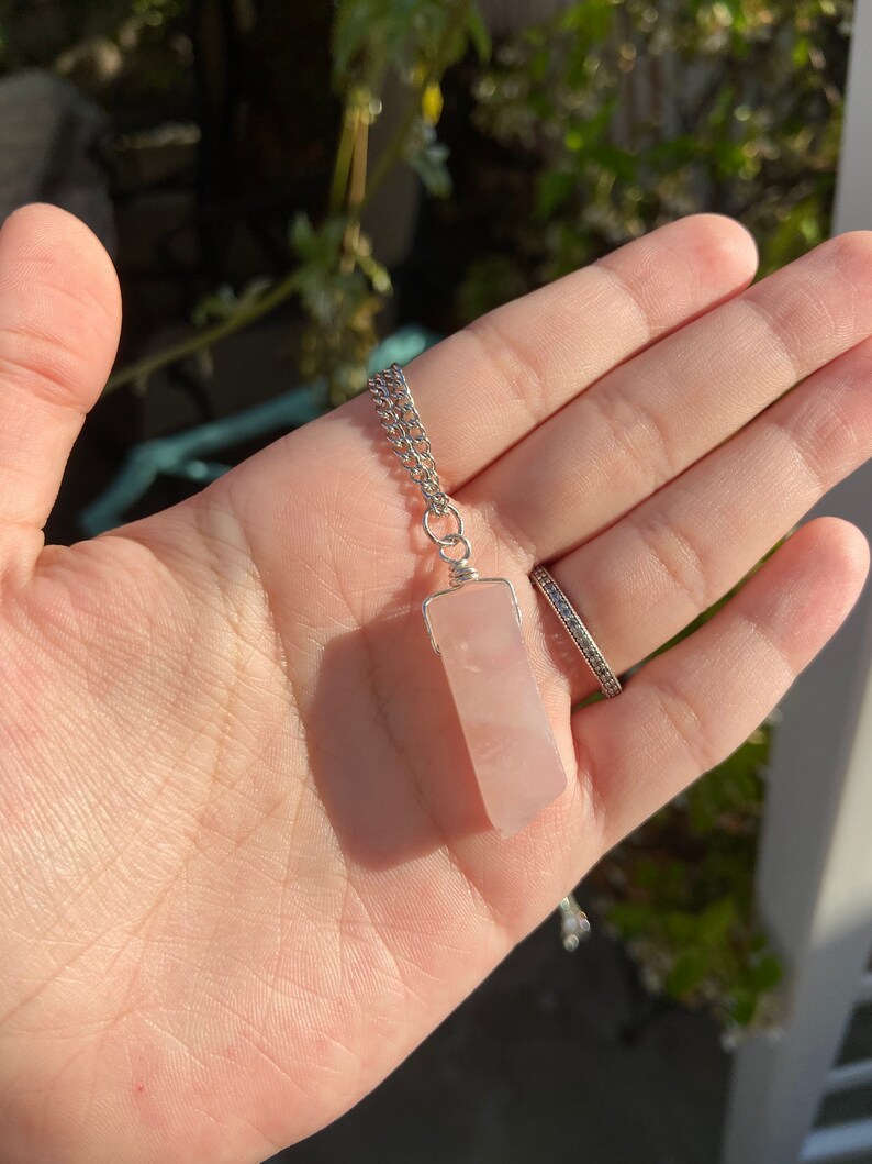Rose Quartz Bar Necklace Etsy