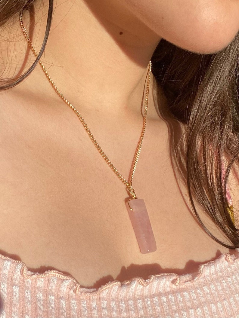 Rose Quartz Bar Necklace Etsy