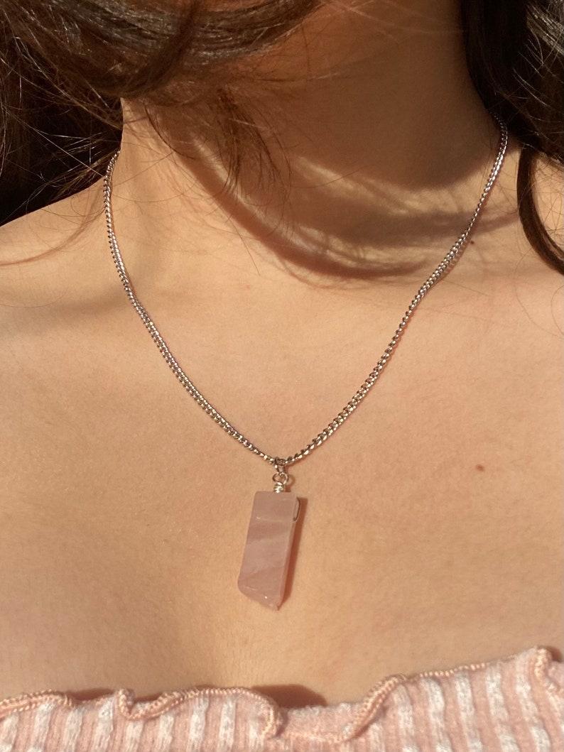 Rose Quartz Bar Necklace Etsy