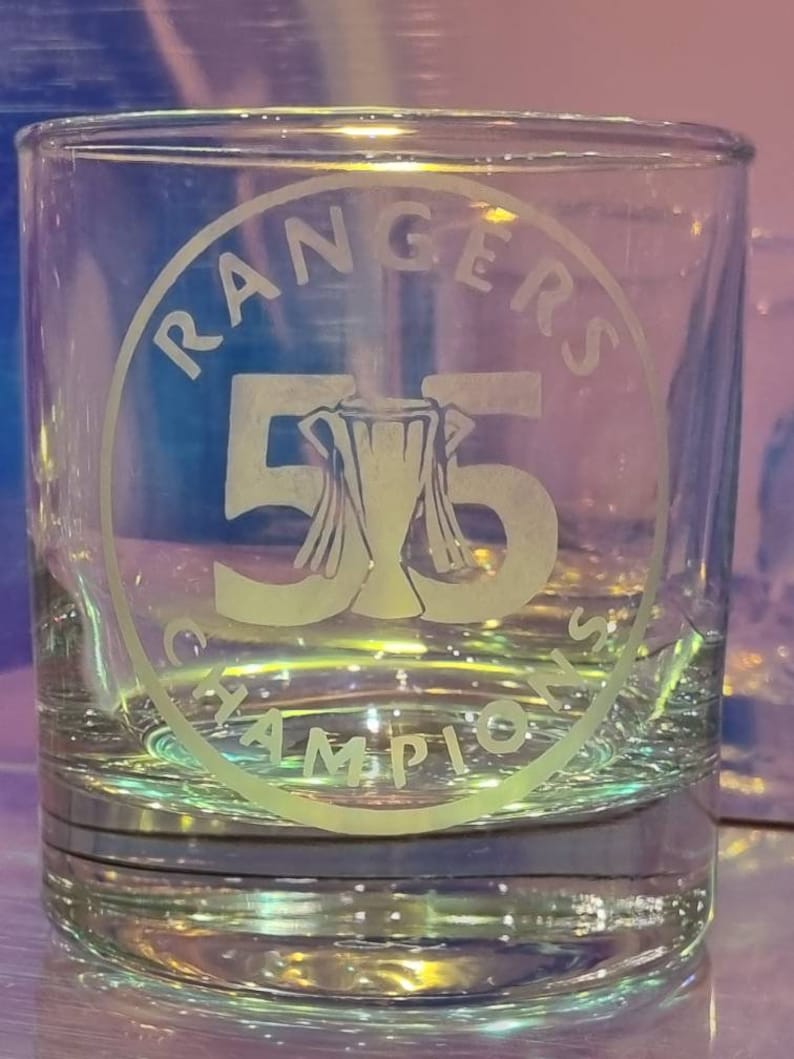 Hand etched rangers champions 55 glass and coaster set Etsy