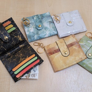 Porte-cartes de crédit en cuir végétalien, Portefeuille pliant, Porte-cartes en cuir végétalien effet marbré, Fermeture sécurisée, Porte-cartes mince