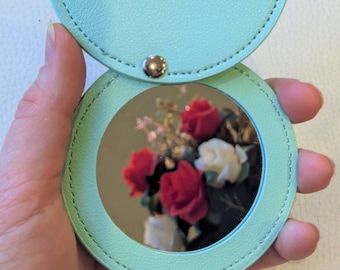 Round Makeup Mirror, Slim Pocket Mirror, Vegan Leather Case, Handbag Mirror, Mini Cosmetic Mirror, Vanity Mirror, Multi Colours