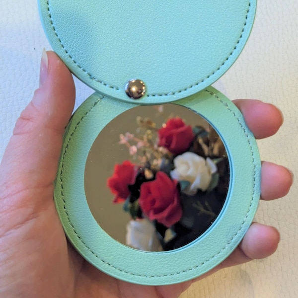 Round Makeup Mirror, Slim Pocket Mirror, Vegan Leather Case, Handbag Mirror, Mini Cosmetic Mirror, Vanity Mirror, Multi Colours