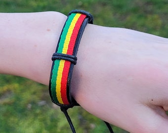 Adjustable Leather Rainbow Bracelet, Real Leather Bracelet, Striped Bracelet, Boho Bracelet