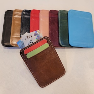 Kleine leren kaarthouder, verticale kaarthouder, echt leer, creditcardhouder, kleine kaartportemonnee, dunne portemonnee, kaarthoes