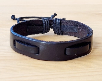 Schwarzes Lederarmband, verstellbares Armband, Echtlederarmband, echtes Leder, einfaches Armband, Rindsleder, Unisex Armband