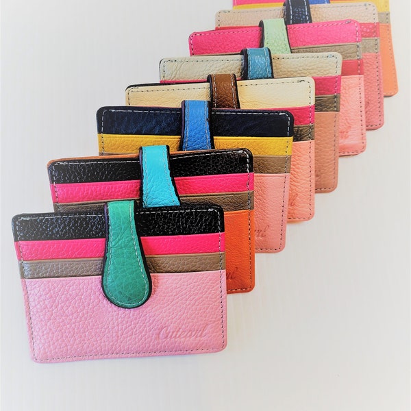 Cute Colourful Leather Card Holder, Real Leather, Multi Colours Each Unique, Credit Card Holder, Slim Wallet, Womens Card Holder