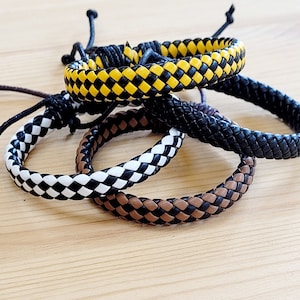 Braided Leather Bracelet, Real Leather, Black, White, Yellow, Brown, Genuine Leather, Boho Bracelet, Adjustable Bracelet, Festival Bracelet