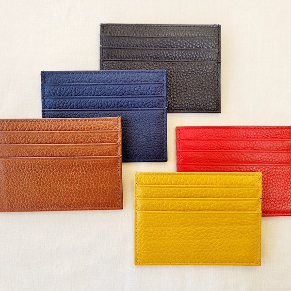 Slim Fine Leather Card Holder, Real Leather, Multi Colours, Credit Card Holder, Small Card Wallet, Slim Wallet, Card Sleeve