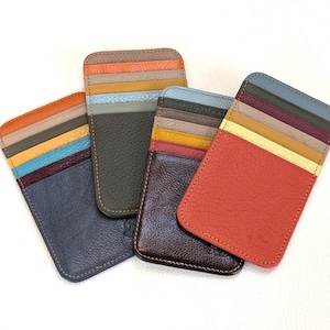 Colourful Leather Card Holder, Ultra Slim, High Capacity, Bright Colorful, Double Sided, Holds 12 Cards, Genuine Leather, Tall, 4 Colours