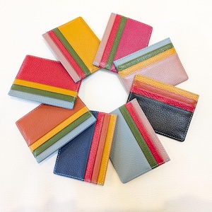 Porte-cartes en cuir multicolore, Cuir véritable, Portefeuille fin, Couleurs vives, Porte-cartes coloré, Porte-cartes, Multicolore, 8 styles