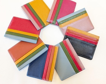 Ultra Colourful Leather Card Holder, Real Leather, Slim Wallet, Bright Colours, Colorful Cardholder, Card Wallet, Multi Colored, 8 Styles