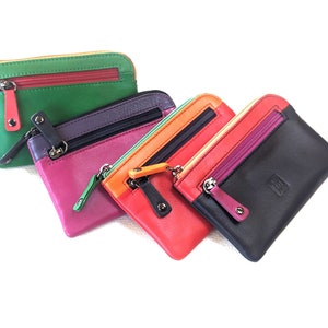 Colourful Premium Leather Purse, Real Leather Card Holder, Coin Purse, Zip Fastening, Multi Colours, Zipper Purse, Colorful Wallet