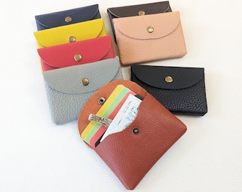 Real Leather Coin Purse: Slim Card Holder, Press Stud Wallet
