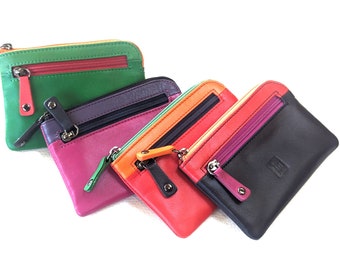 Colourful Premium Leather Purse, Real Leather Card Holder, Coin Purse, Zip Fastening, Multi Colours, Zipper Purse, Colorful Wallet