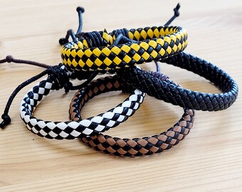 Pulsera trenzada de cuero genuino: estilo bohemio festivalero ajustable