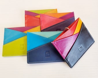 Colourful Premium Leather Card Holder, Real Leather, Multi Colours, Credit Card Holder, Small Card Wallet, Slim Wallet, Card Sleeve