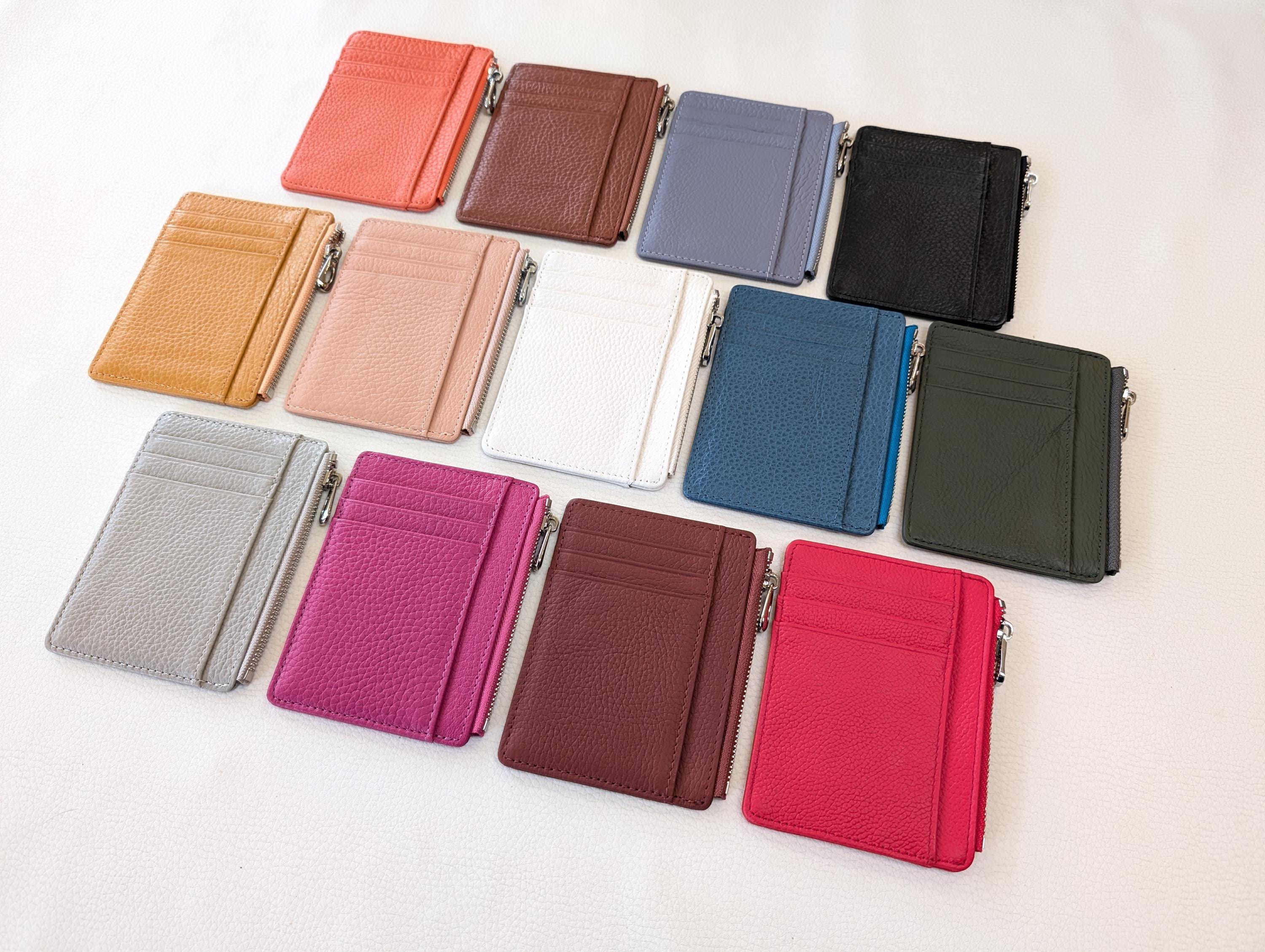 Slim Real Leather Zip Card Holder, Slim Zipper Coin Purse