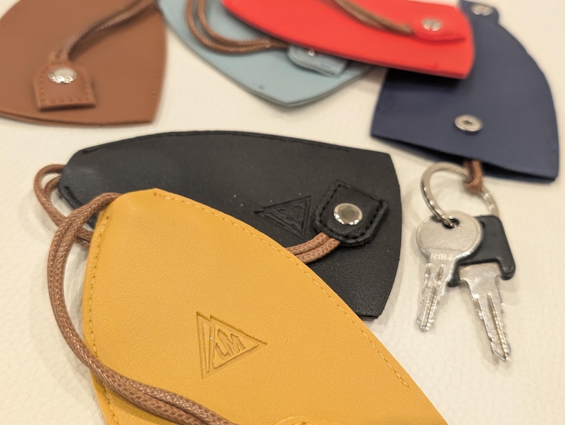 Slim Vegan Leather Key Case, Retractable, Pull Type, Multi Colours, Colorful Keychain, Key Protector, Keeps Keys Secure, Colourful Key Ring image 1