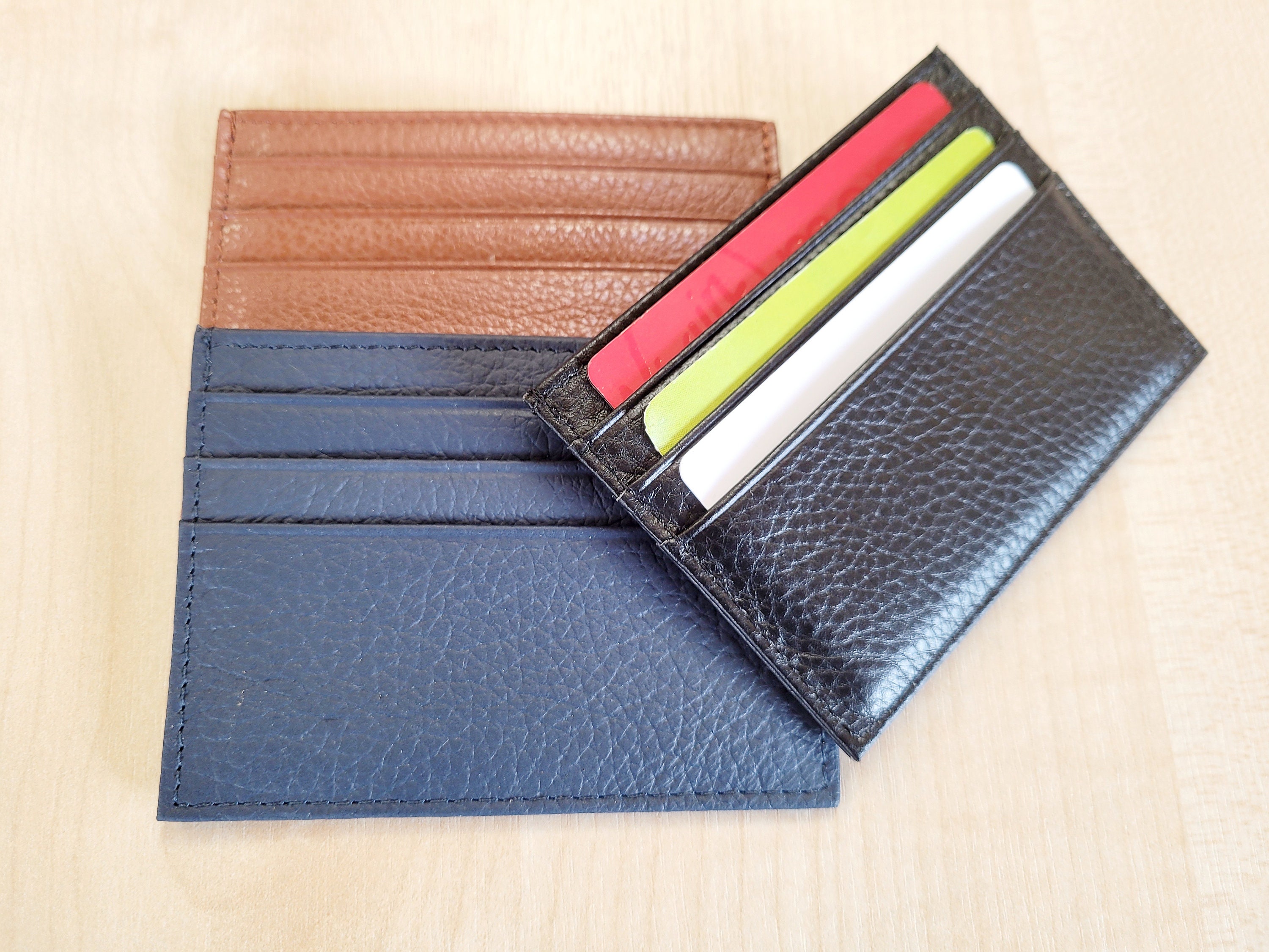 Slim Leather Credit Card Holder Black Blue or Brown Real 