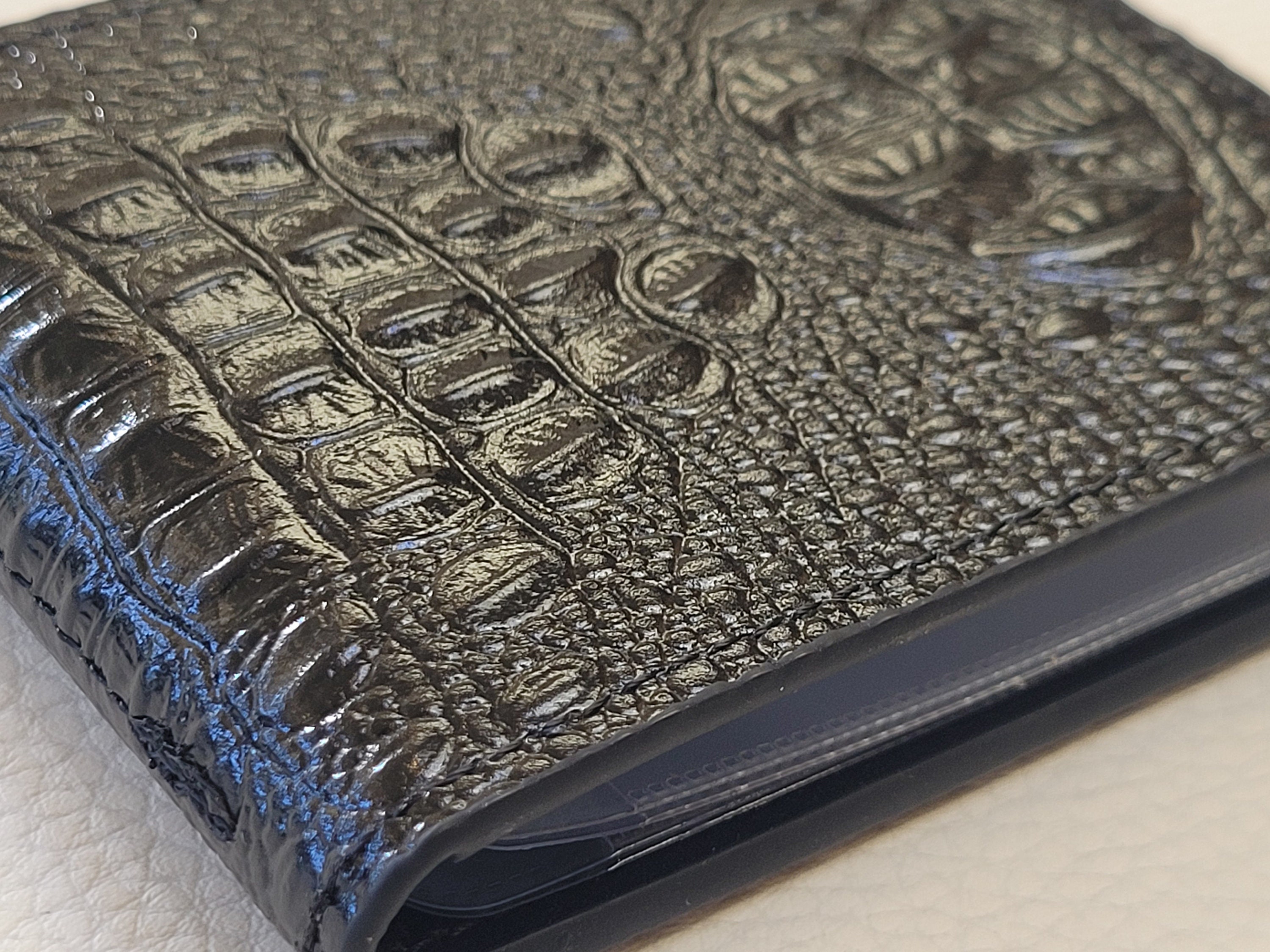 Portafoglio Da Uomo In Pelle Coccodrillo Color Nero Made In Italy - Foto 9