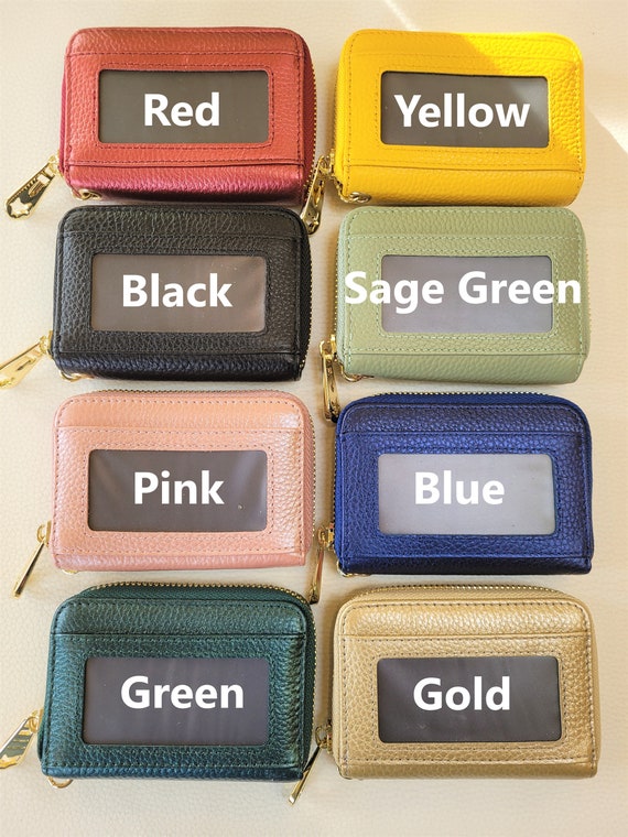Real Leather RFID Zip Card Holder With Keychain Zipper Purse Concertina ID Card Wallet Genuine Leather Wallet Secure Multi Colours Etsy