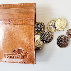 Carteira de couro ultrafina, porta-cartões fino, couro genuíno, porta-cartões fino, com bolso para moedas ou notas, carteira para cartões fina, carteira minimalista