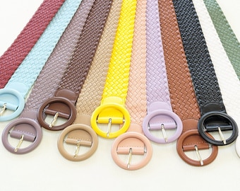 Vegan Leather Belt, Multi Colours, Colourful Belt, Round Buckle Belt, Fashion Belt, Lots of Colors, Ladies Belt, Womens Belt