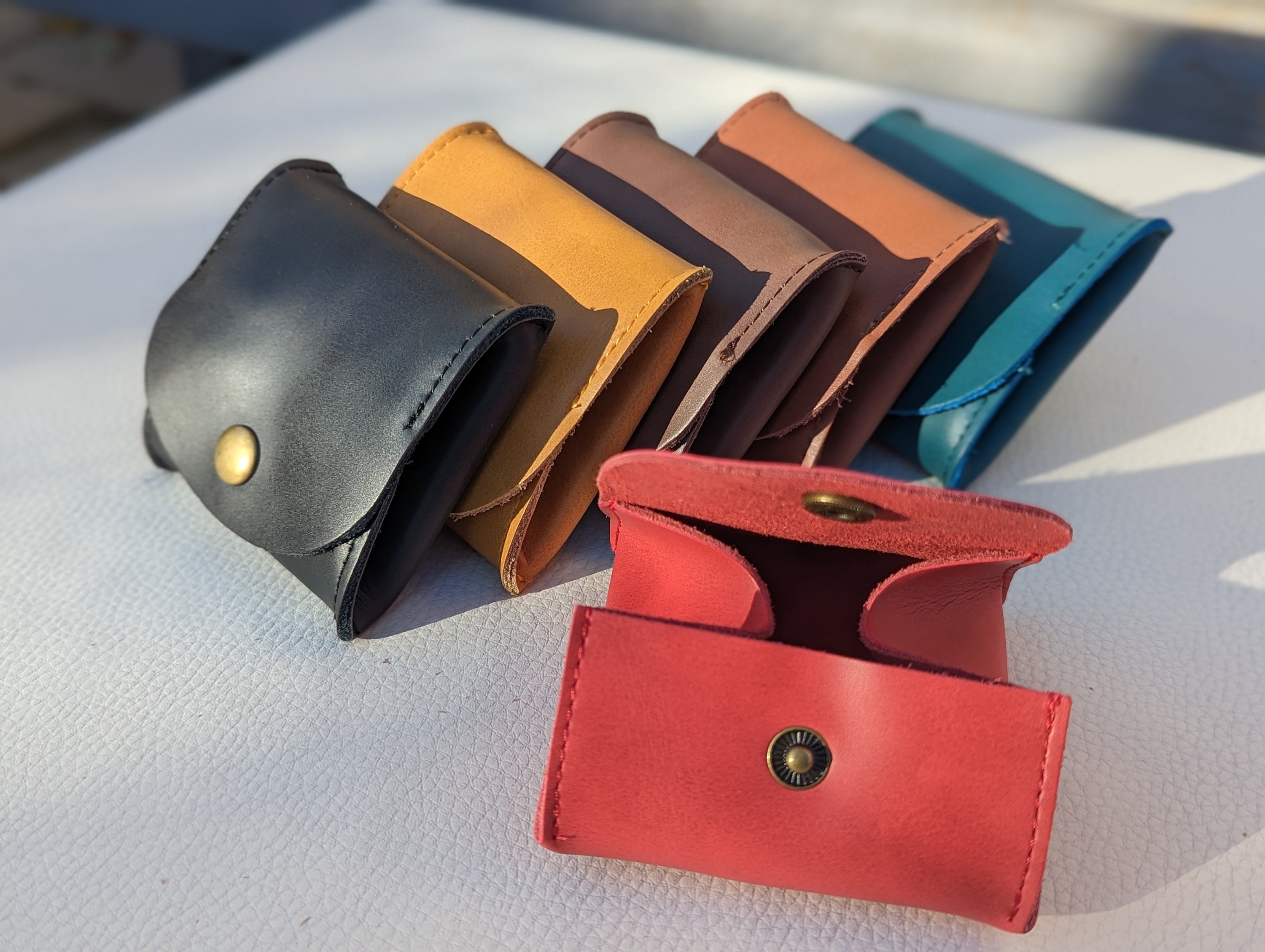 Real Leather Coin Purse, Lovely Soft Genuine Leather, Press Stud Fastening, Leather Coin Wallet, Small Folding Pouch, Earphone Case