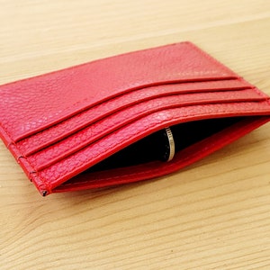 Porta-cartões de couro vermelho fino e descolado, porta-cartões de crédito vermelho, carteira para cartões, couro legítimo, carteira fina, couro legítimo, capa para cartões