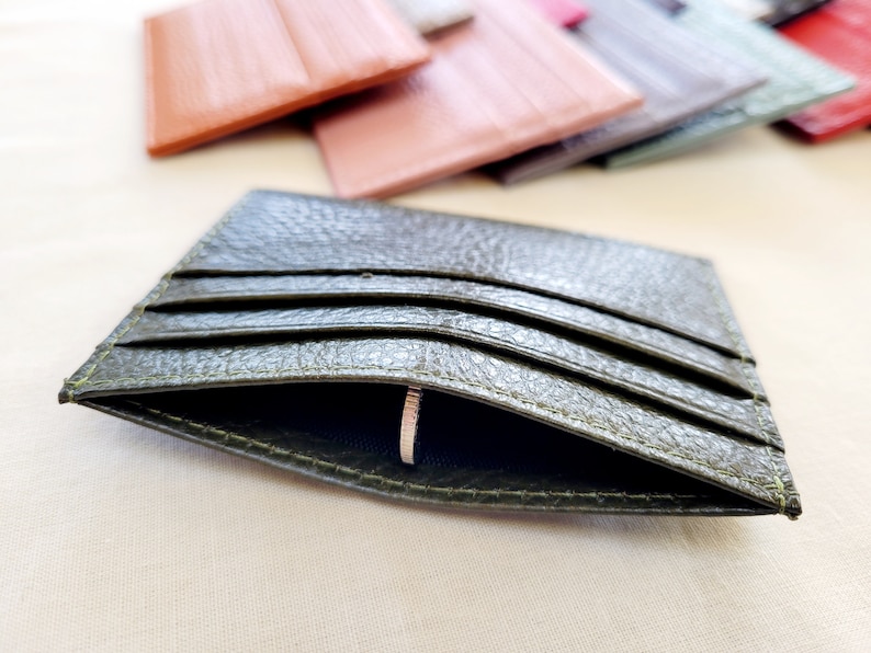 Slim Fine Leather Card Holder, Our Complete Range of Colours, Real Leather, Credit Card Holder, Small Card Wallet, Slim Wallet, Card Sleeve 画像 9