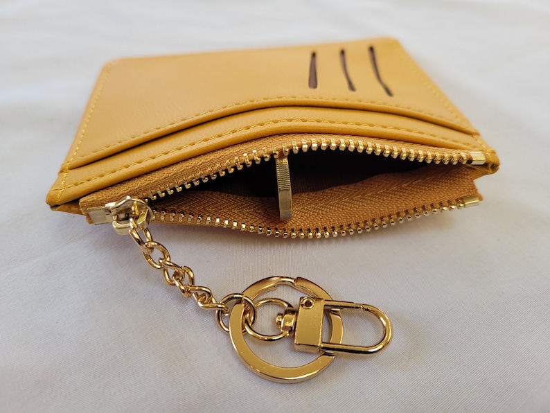 Porte-cartes zippé en cuir végétalien avec porte-clés, Porte-monnaie zippé sécurisé, Portefeuille à fermeture éclair, Porte-cartes zippé fin, Portefeuille unisexe, Porte-clés robuste image 3