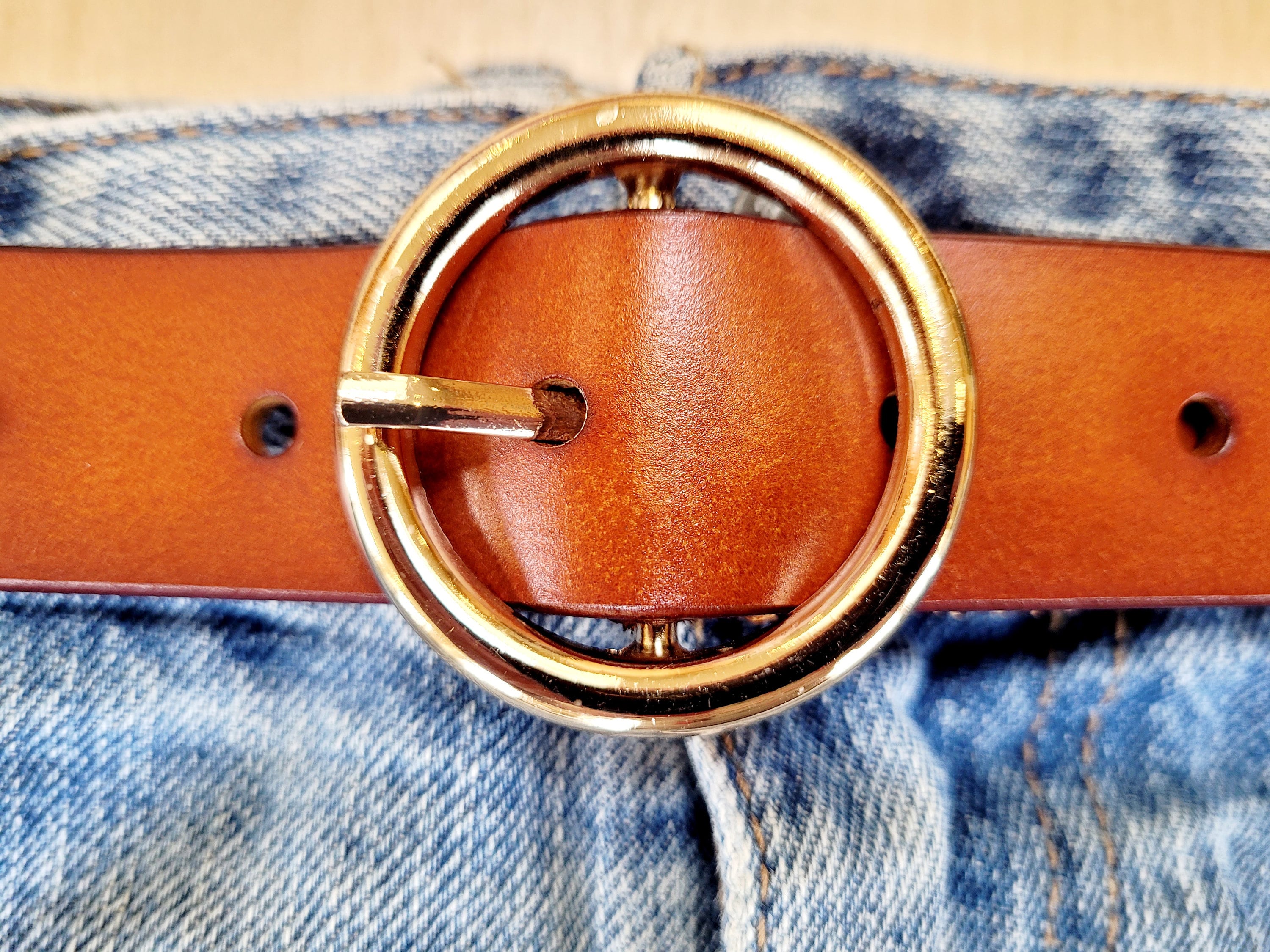 Round Buckle Belt Real Leather Belt Choice of 5 Colours Etsy UK