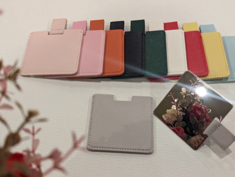Ultradünner Taschenspiegel, Vegan Leder, Schminkspiegel, Mini-Handtaschenspiegel, Kosmetikspiegel, Kosmetikspiegel, Multi Farben, Unzerbrechlich Bild 5