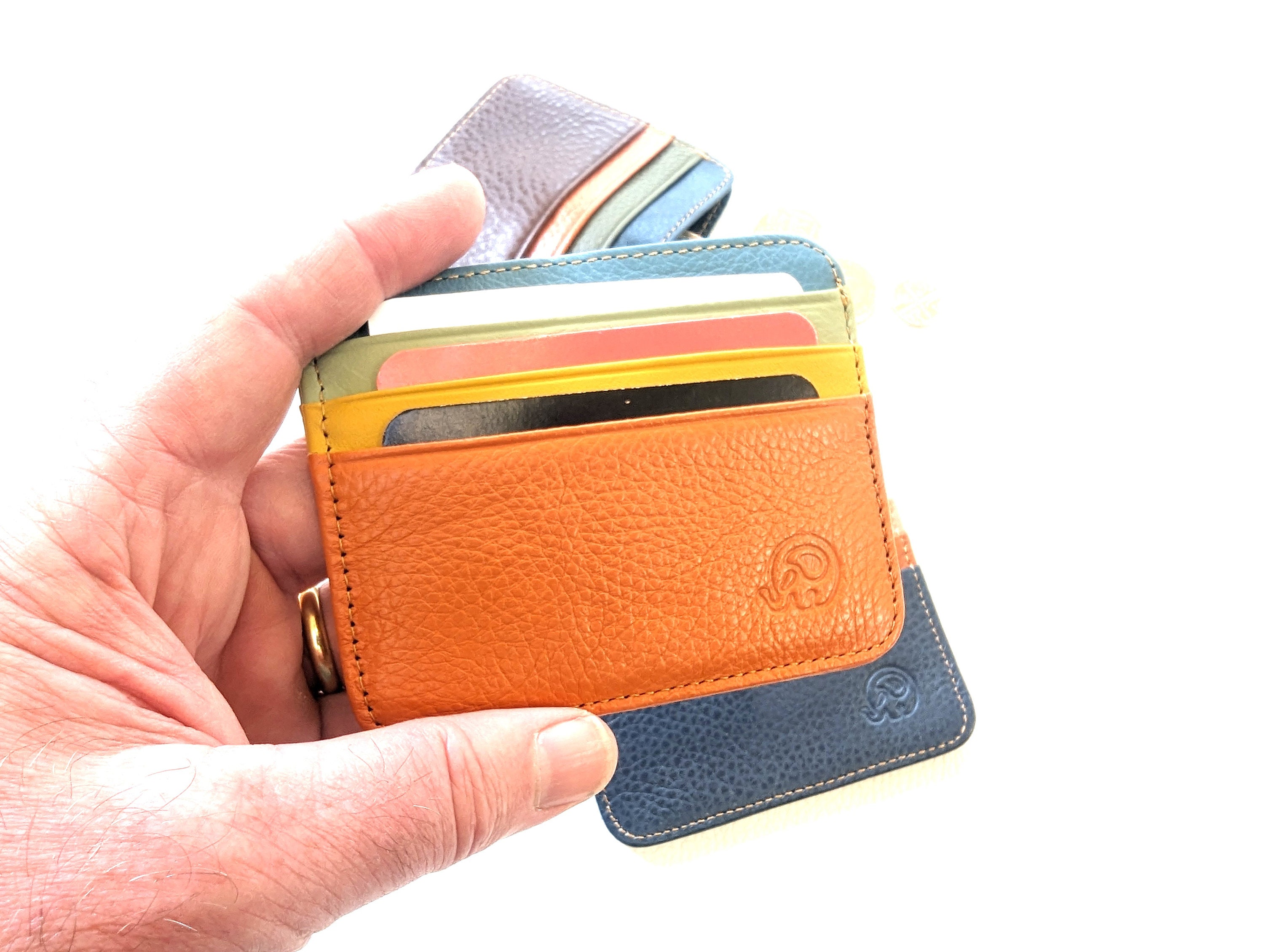 Multi Coloured Leather Card Holder, Real Leather, Slim Wallet, Brightly ...
