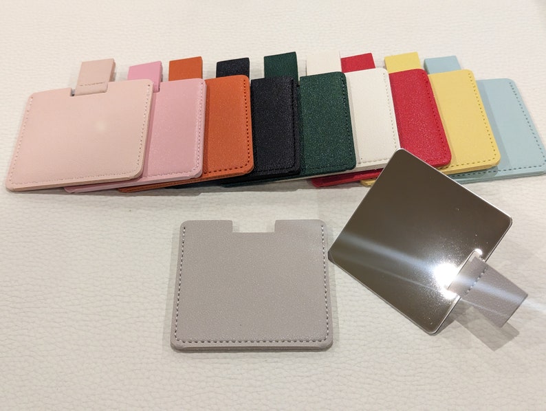 Miroir de poche ultra fin, étui en cuir végétalien, miroir de maquillage, mini miroir de sac à main, miroir cosmétique, miroir de vanité, multi couleurs, incassable image 1