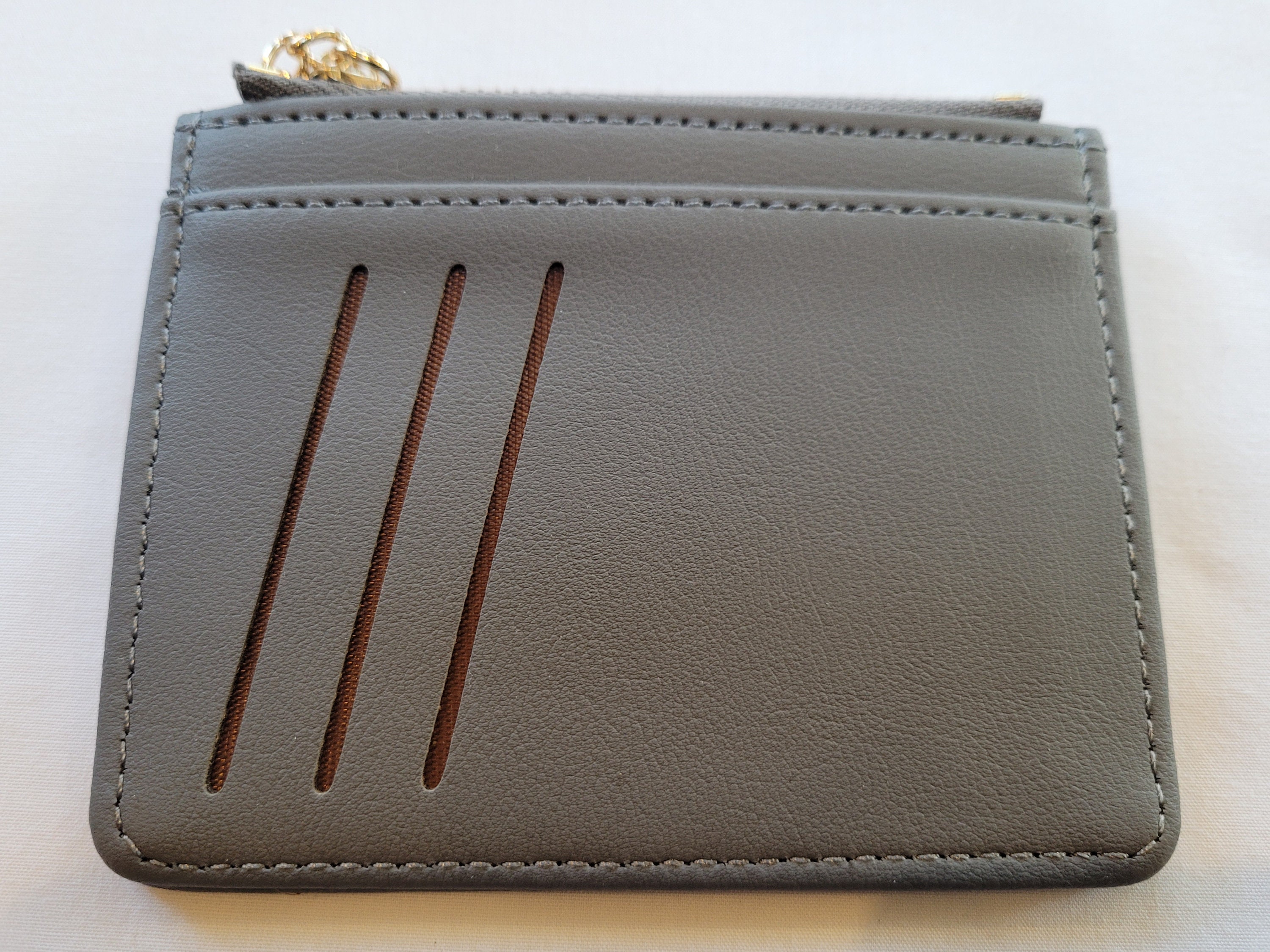 Vegan Leather Zip Card Holder With Keychain, Secure Zip