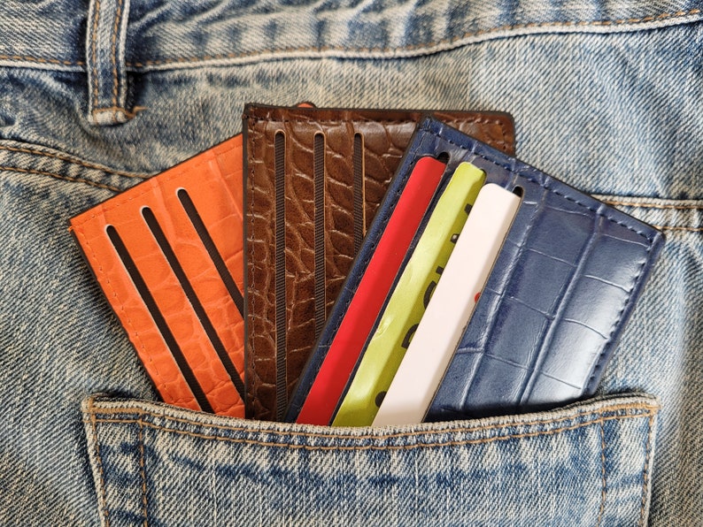 Vegan Leather Card Holder Multi Colours Blue Orange Brown Etsy