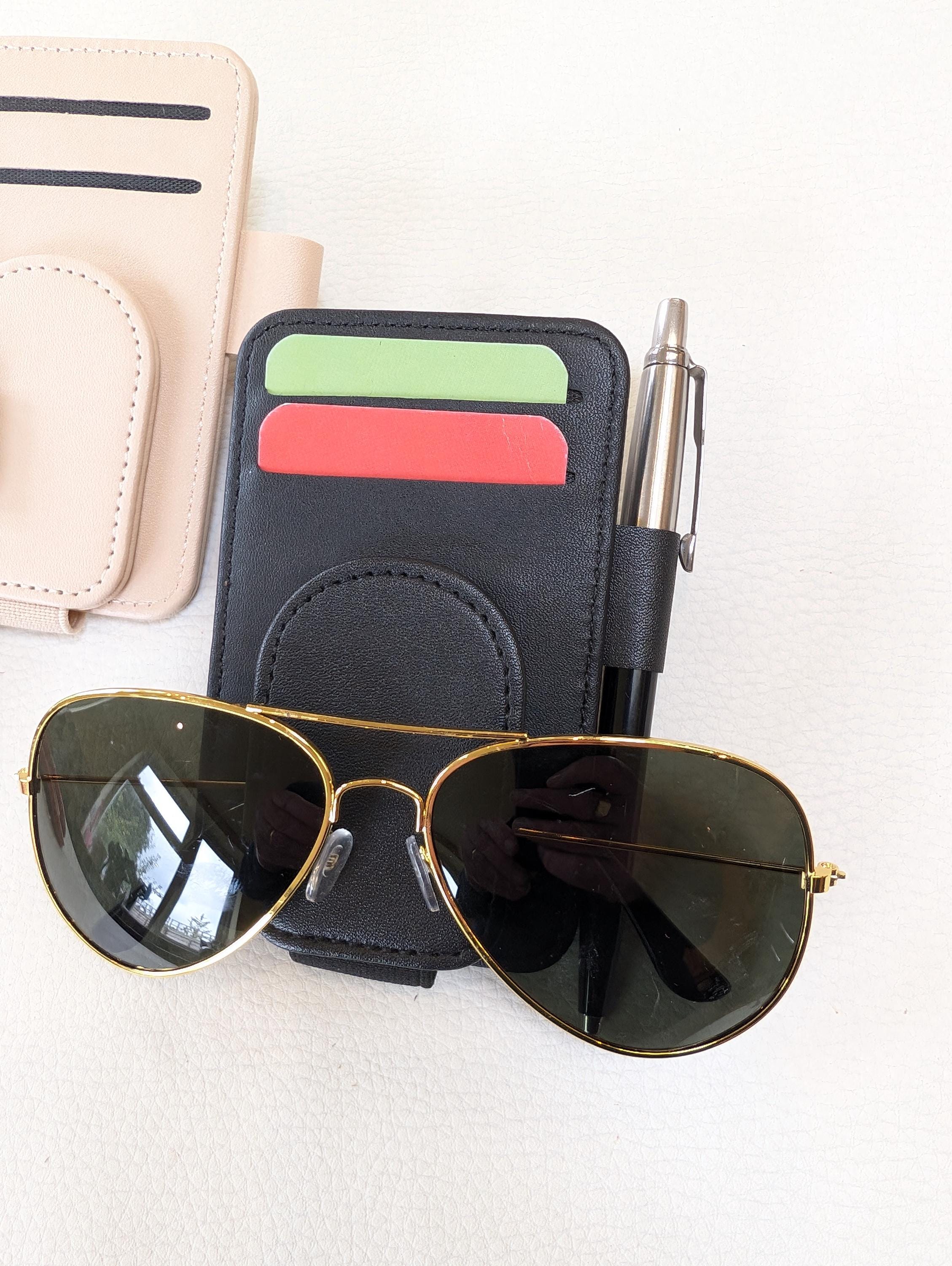 Organizer Porta Oggetti Per Aletta Parasole Auto In Pelle PU Multicolore Con Clip Per Occhiali - 2