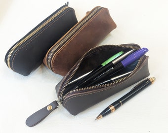Real Leather Pencil Case, Beautiful Soft Leather, School Gift, Genuine Leather Pencil Pouch, Graduation Gift, Zip Fastening