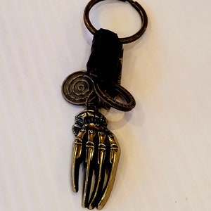 Skeleton Hand Keychain, Real Leather, Skeleton Key Ring, Gothic Keychain, Sturdy Metal Clasp, Leather Key Fob, Halloween Keychain