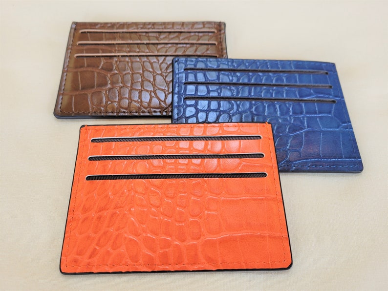 Vegan Leather Card Holder Multi Colours Blue Orange Brown Etsy