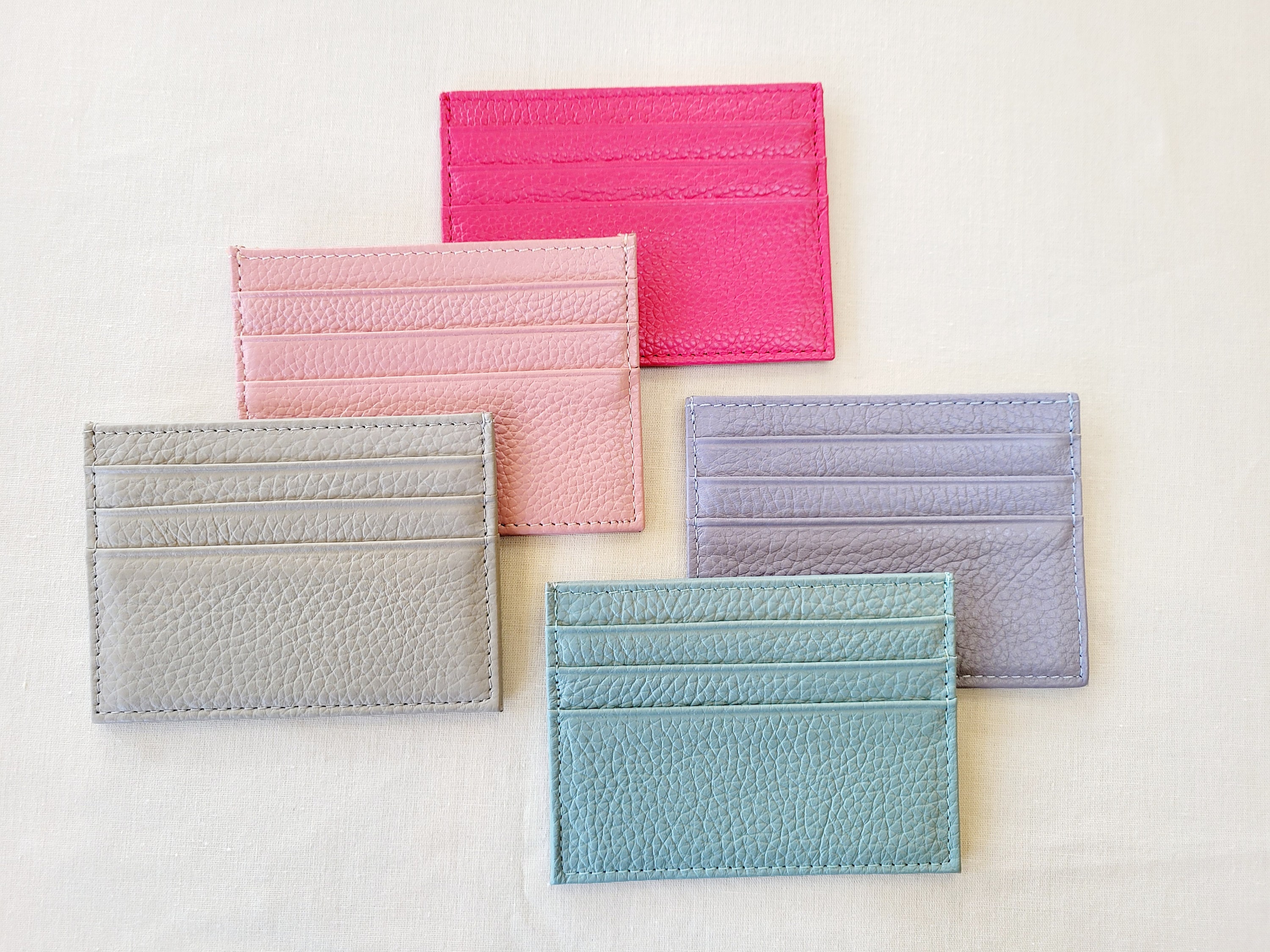 Slim Fine Leather Card Holder, Real Leather, Pastel Colours