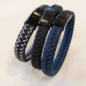 Vegan Leather Braided Bracelet, Black Bracelet, Choice of Two Sizes, Magnetic Alloy Clasp, Classic Bracelet, Casual Bracelet, 3 Colours