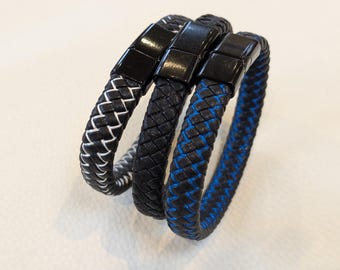 Braided Vegan Leather Bracelet: Black Magnetic Clasp