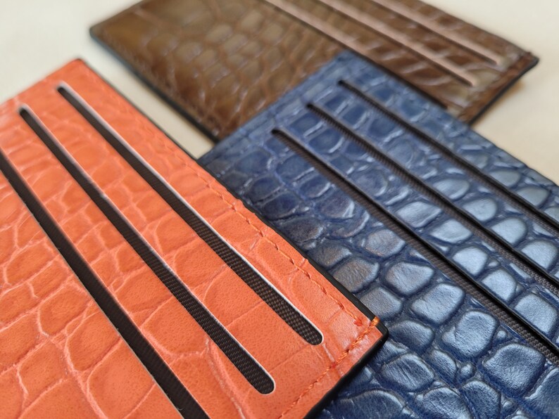 Vegan Leather Card Holder Multi Colours Blue Orange Brown Etsy