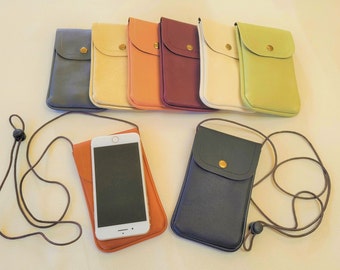 Slim Mobile Phone Bag, Adjustable Strap Length, Vegan Leather, Phone Shoulder Bag, Crossbody Bag, Multi Colours, Cell Phone Bag